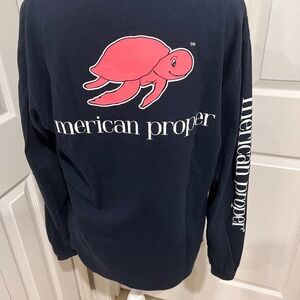 Merica Proper Navy Long Sleeve Shirt with Pink Turtle